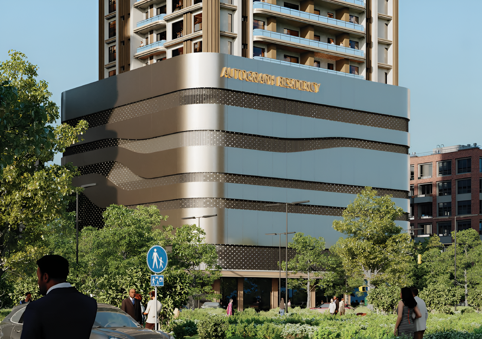 Multistar Autograph Residency Oshiwara Podium Elevation and Entrance View